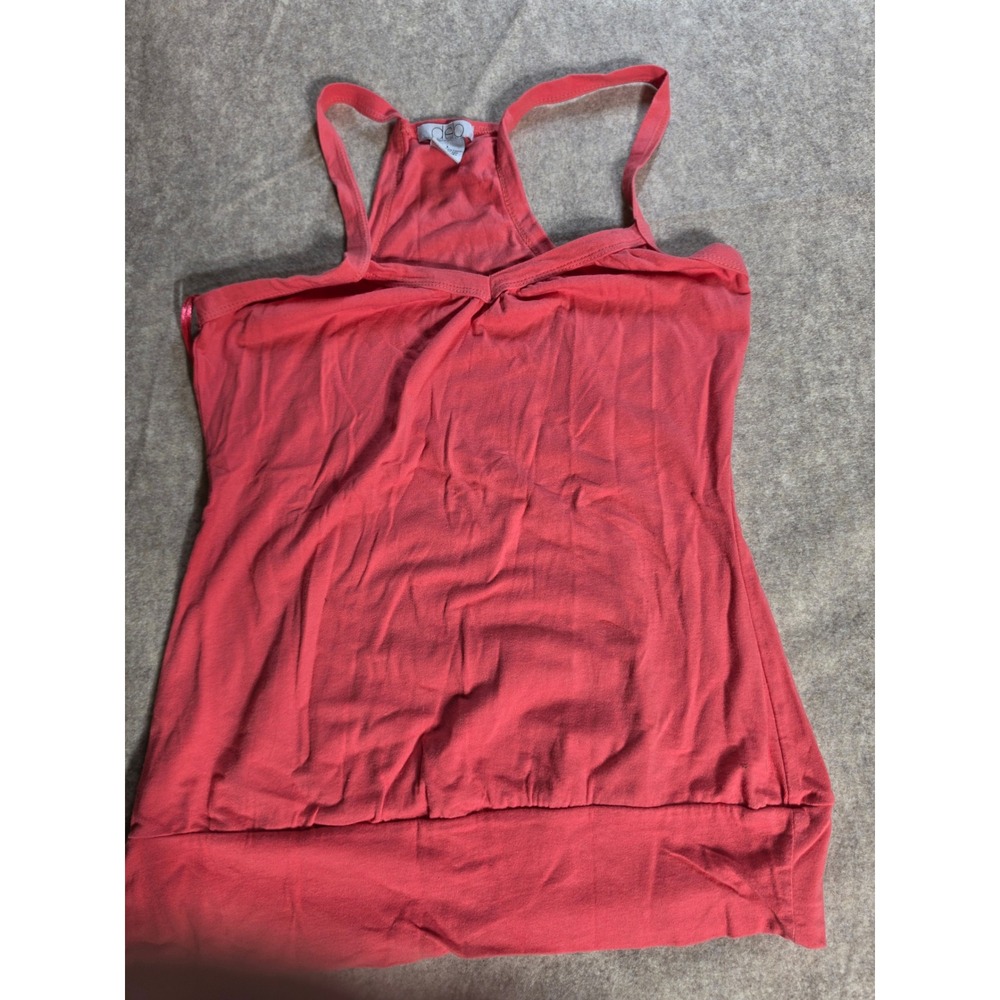 Dea Coral Pink Racerback Tank Top V-Neck Banded Hem Stretch Cotton Large